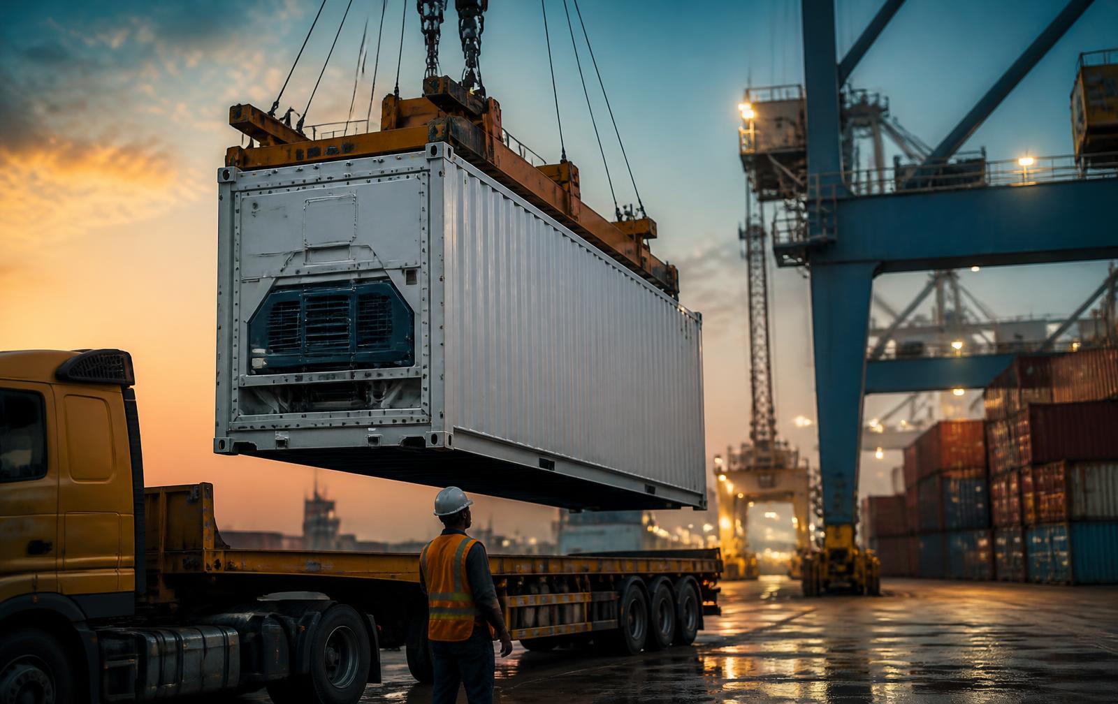Refrigerated container loading at port